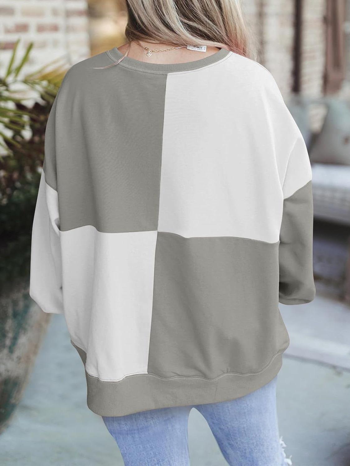 Women Color Block Round Neck Long Sleeve Plus Size Sweatshirt (Buy 2 Free Shipping)