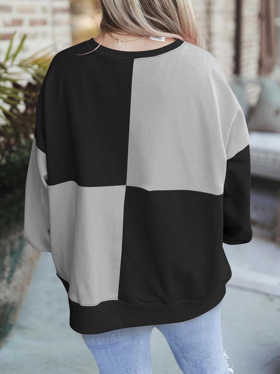 Women Color Block Round Neck Long Sleeve Plus Size Sweatshirt (Buy 2 Free Shipping)
