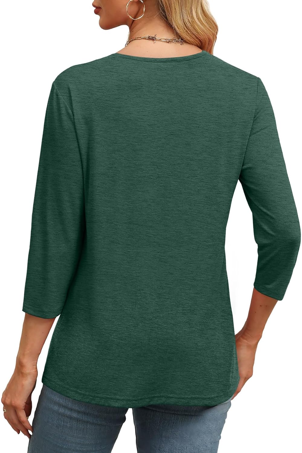 ⏰Hot Sale-Women's V Neck 3/4 Long Sleeve Tops Loose Fit Blouse (Buy 3 Free Shipping)