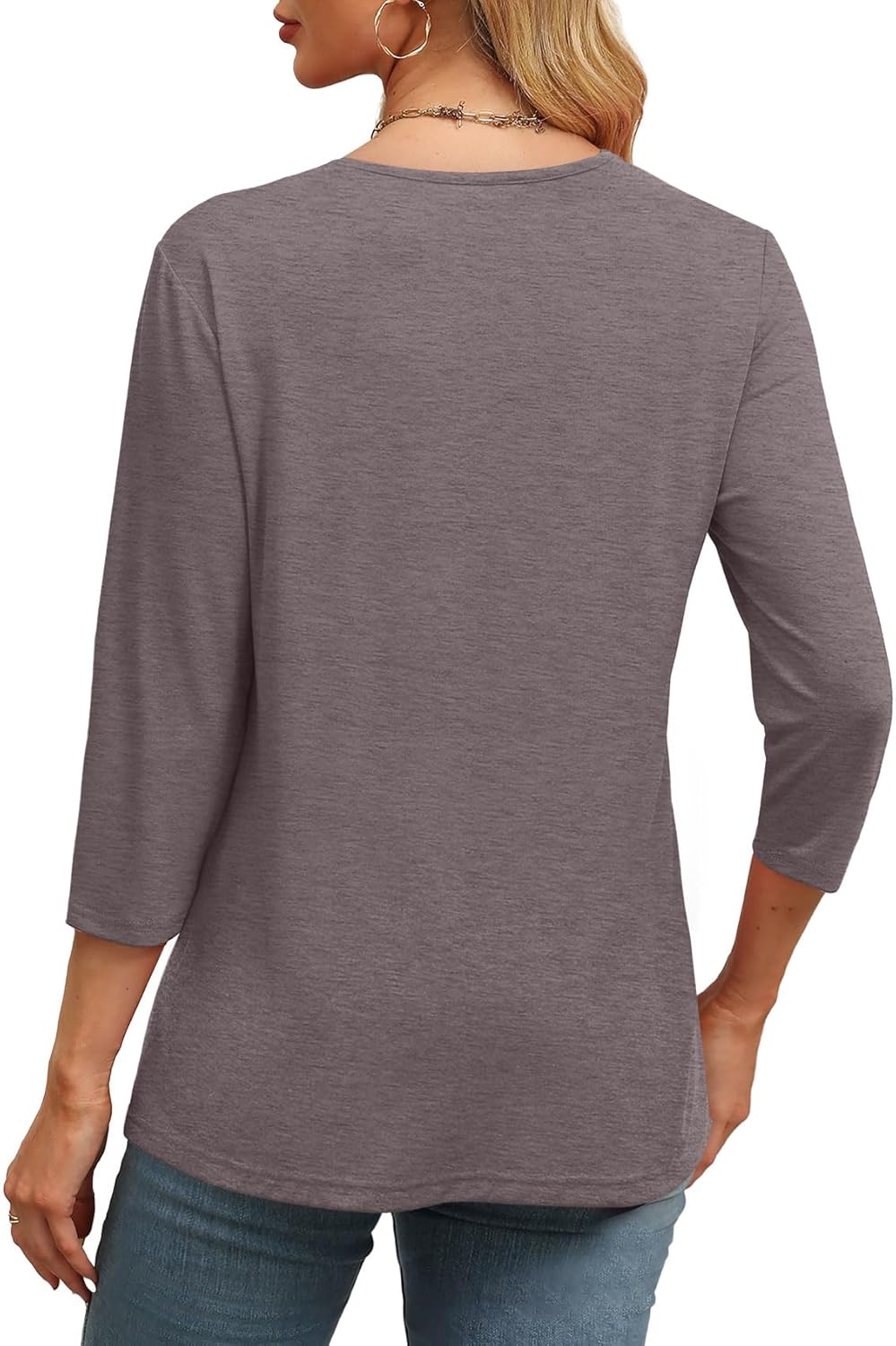 ⏰Hot Sale-Women's V Neck 3/4 Long Sleeve Tops Loose Fit Blouse (Buy 3 Free Shipping)