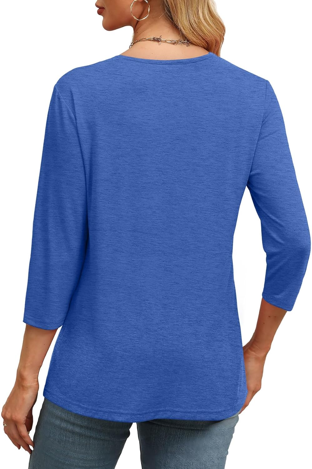 ⏰Hot Sale-Women's V Neck 3/4 Long Sleeve Tops Loose Fit Blouse (Buy 3 Free Shipping)