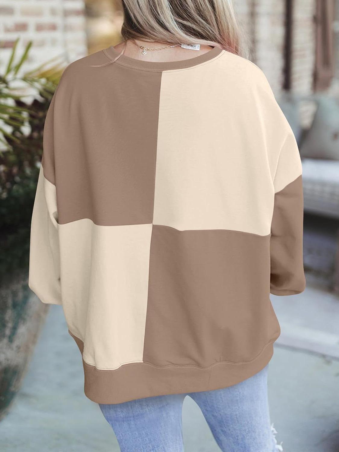 Women Color Block Round Neck Long Sleeve Plus Size Sweatshirt (Buy 2 Free Shipping)