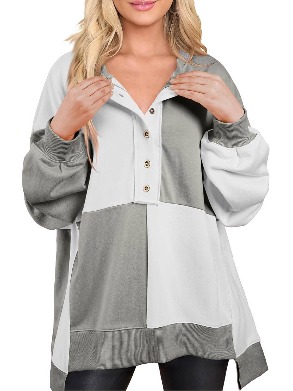 Women Color Block Round Neck Long Sleeve Plus Size Sweatshirt (Buy 2 Free Shipping)