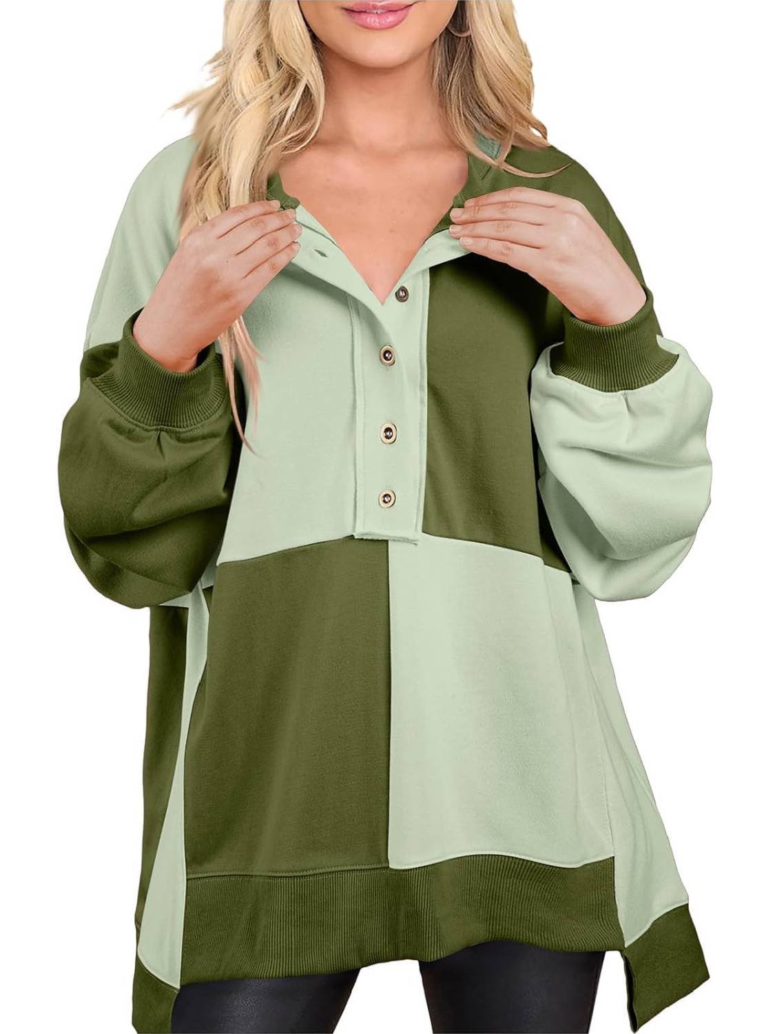 Women Color Block Round Neck Long Sleeve Plus Size Sweatshirt (Buy 2 Free Shipping)