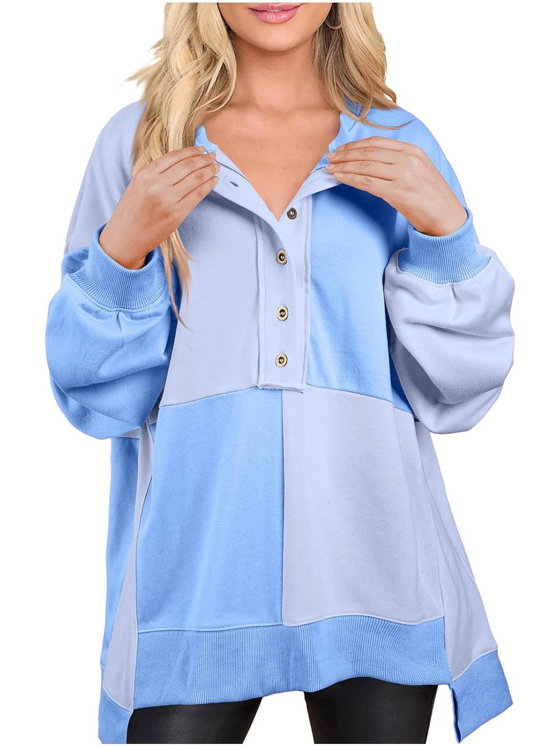 Women Color Block Round Neck Long Sleeve Plus Size Sweatshirt (Buy 2 Free Shipping)
