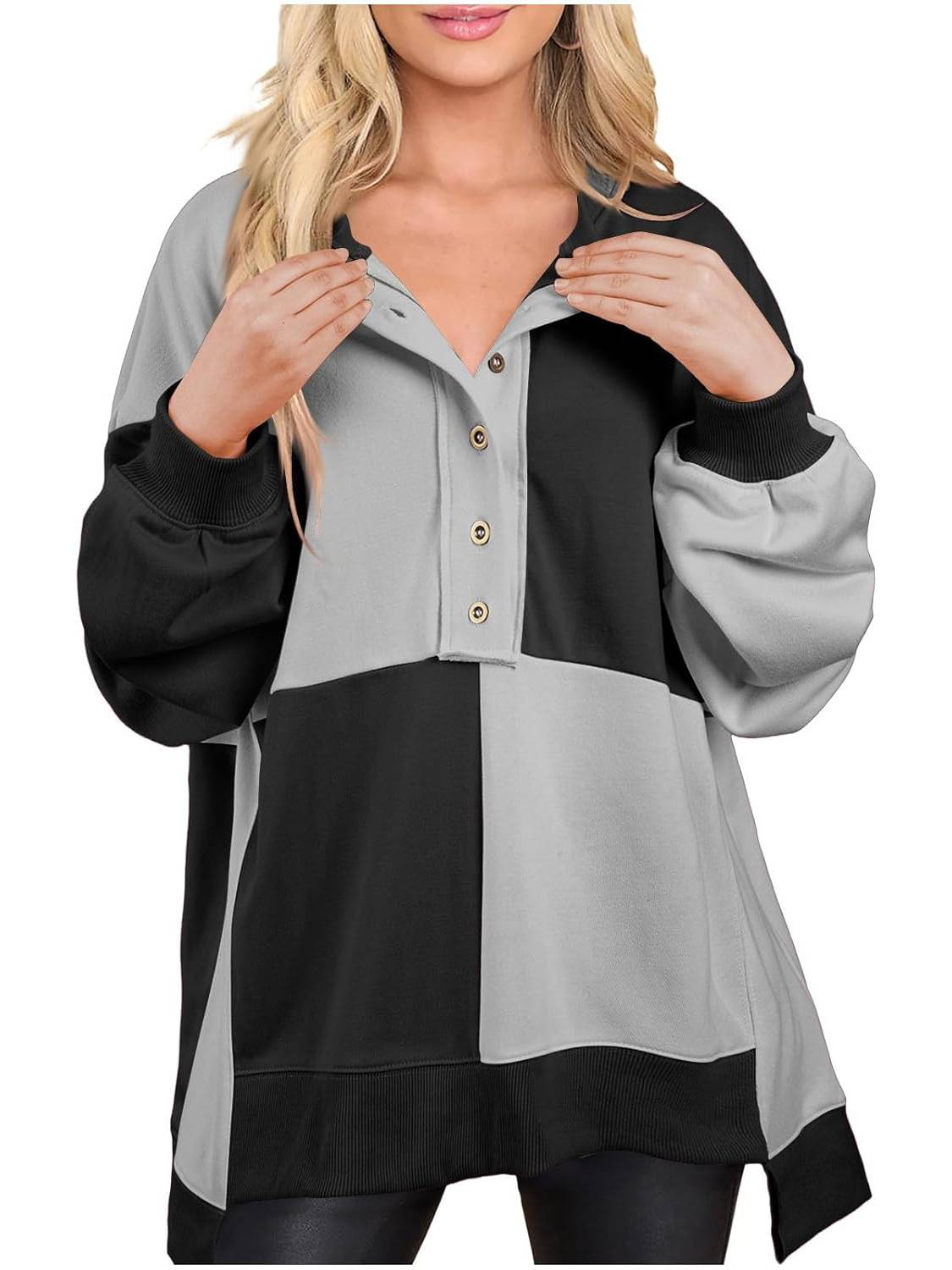 Women Color Block Round Neck Long Sleeve Plus Size Sweatshirt (Buy 2 Free Shipping)