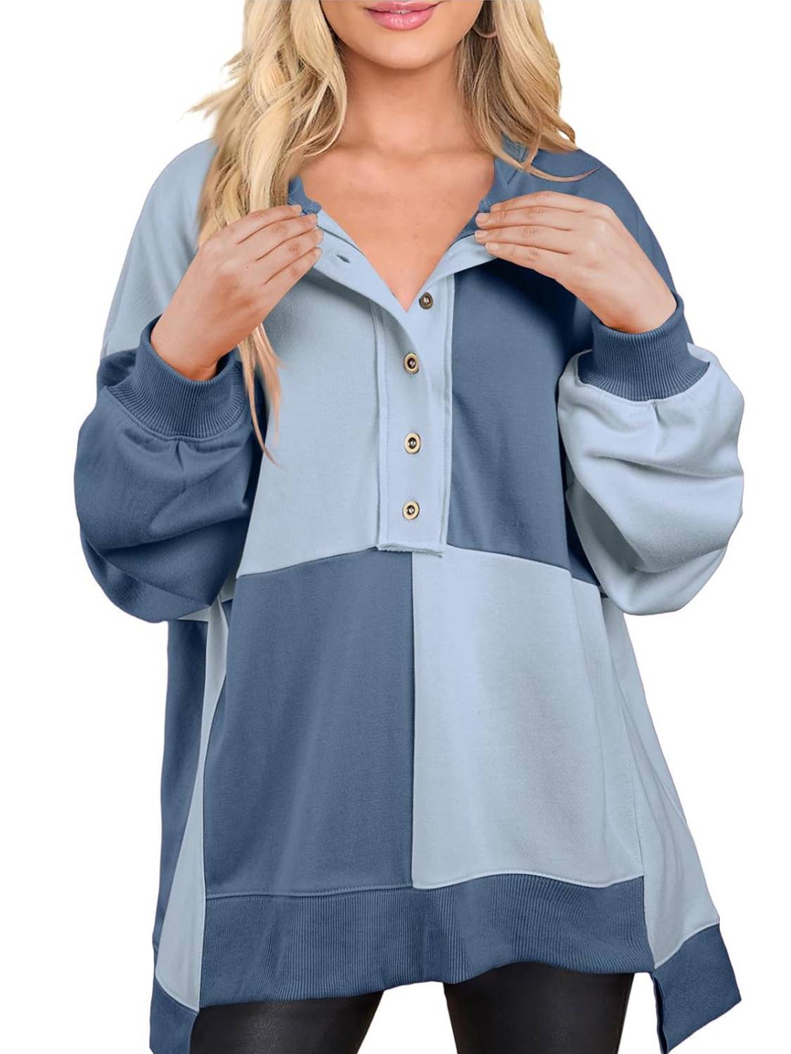 Women Color Block Round Neck Long Sleeve Plus Size Sweatshirt (Buy 2 Free Shipping)