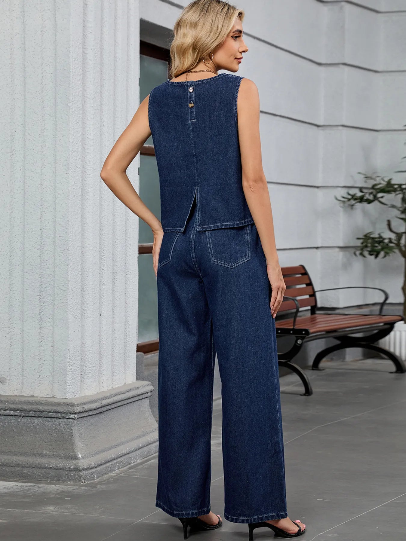 Denim Dream Round Neck Tank & Pants Set