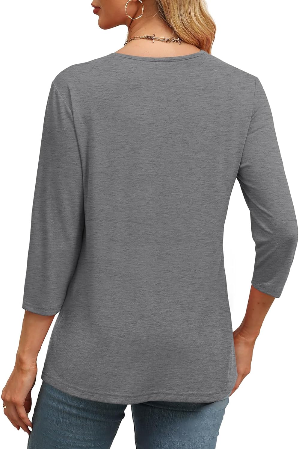 ⏰Hot Sale-Women's V Neck 3/4 Long Sleeve Tops Loose Fit Blouse (Buy 3 Free Shipping)