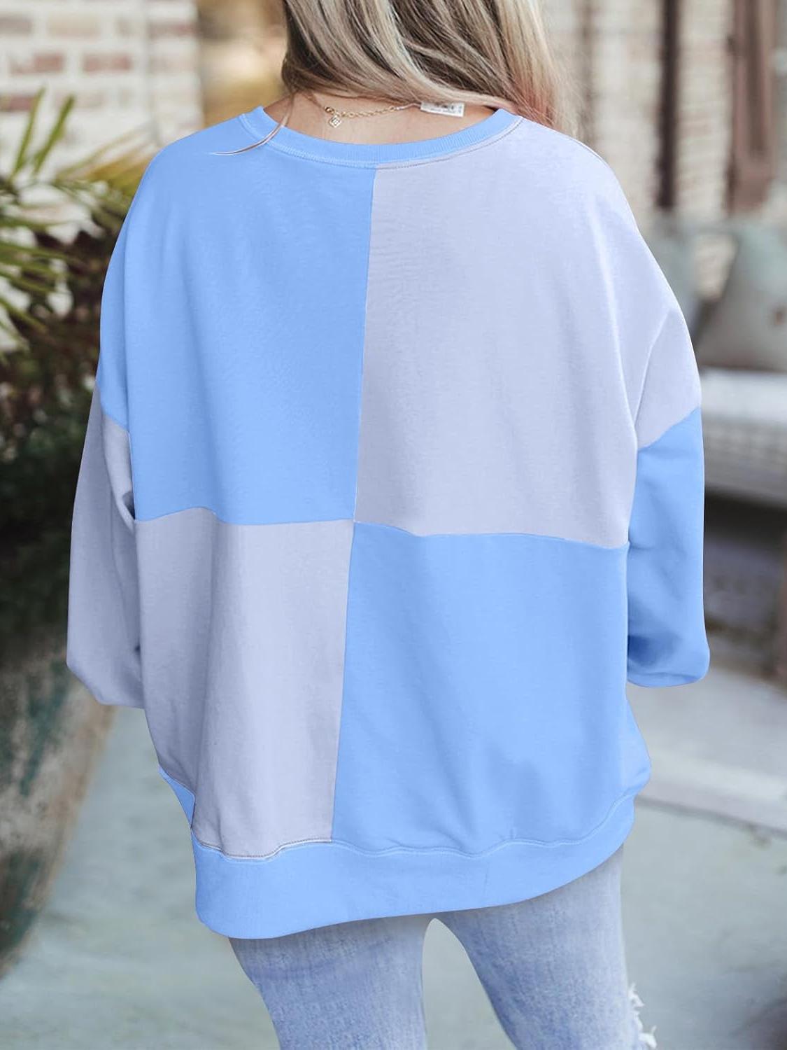 Women Color Block Round Neck Long Sleeve Plus Size Sweatshirt (Buy 2 Free Shipping)