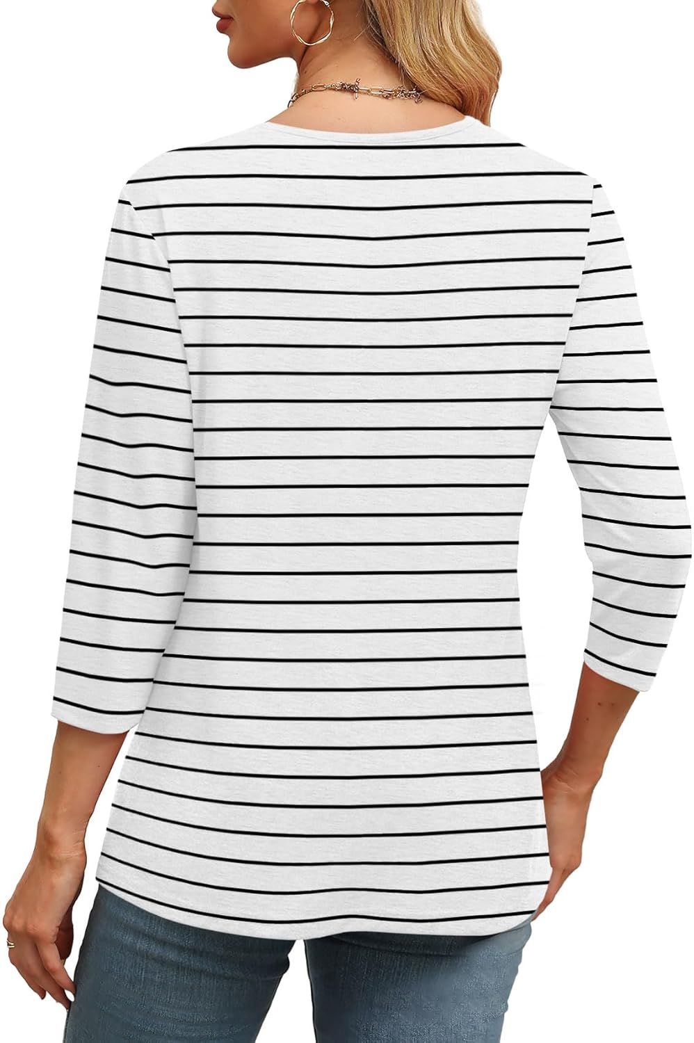 ⏰Hot Sale-Women's V Neck 3/4 Long Sleeve Tops Loose Fit Blouse (Buy 3 Free Shipping)