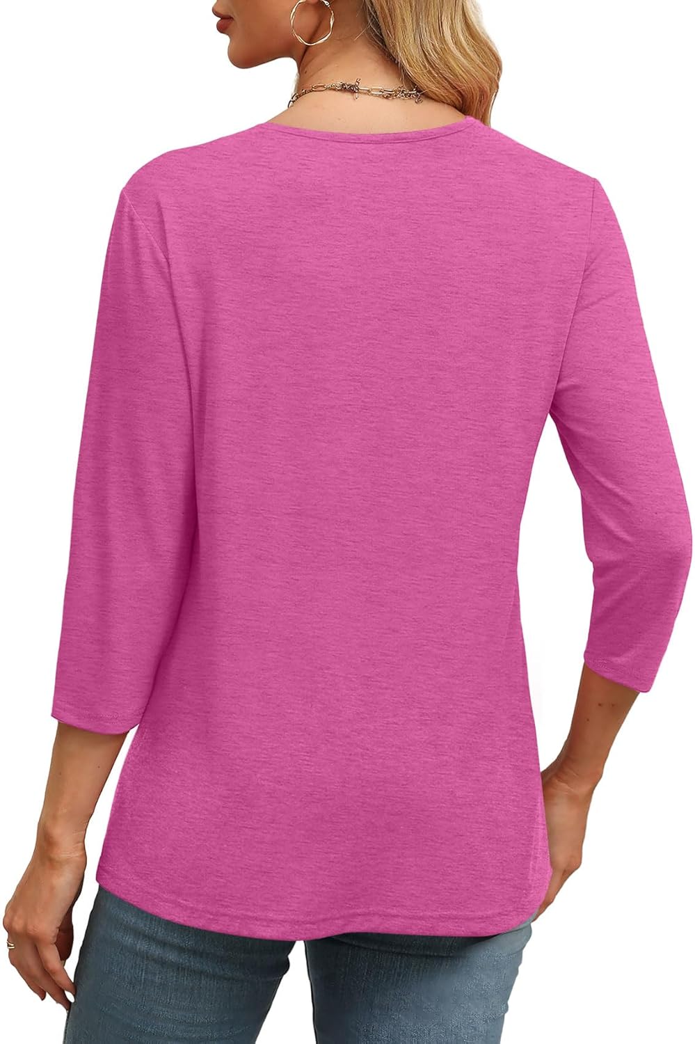⏰Hot Sale-Women's V Neck 3/4 Long Sleeve Tops Loose Fit Blouse (Buy 3 Free Shipping)
