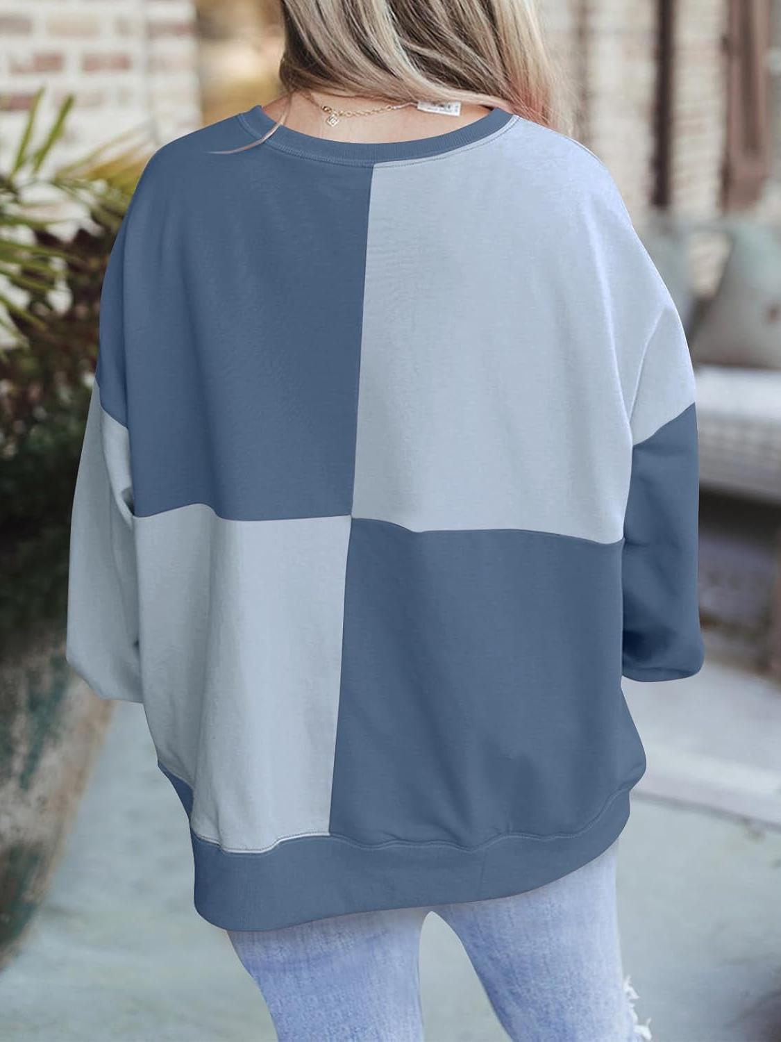 Women Color Block Round Neck Long Sleeve Plus Size Sweatshirt (Buy 2 Free Shipping)