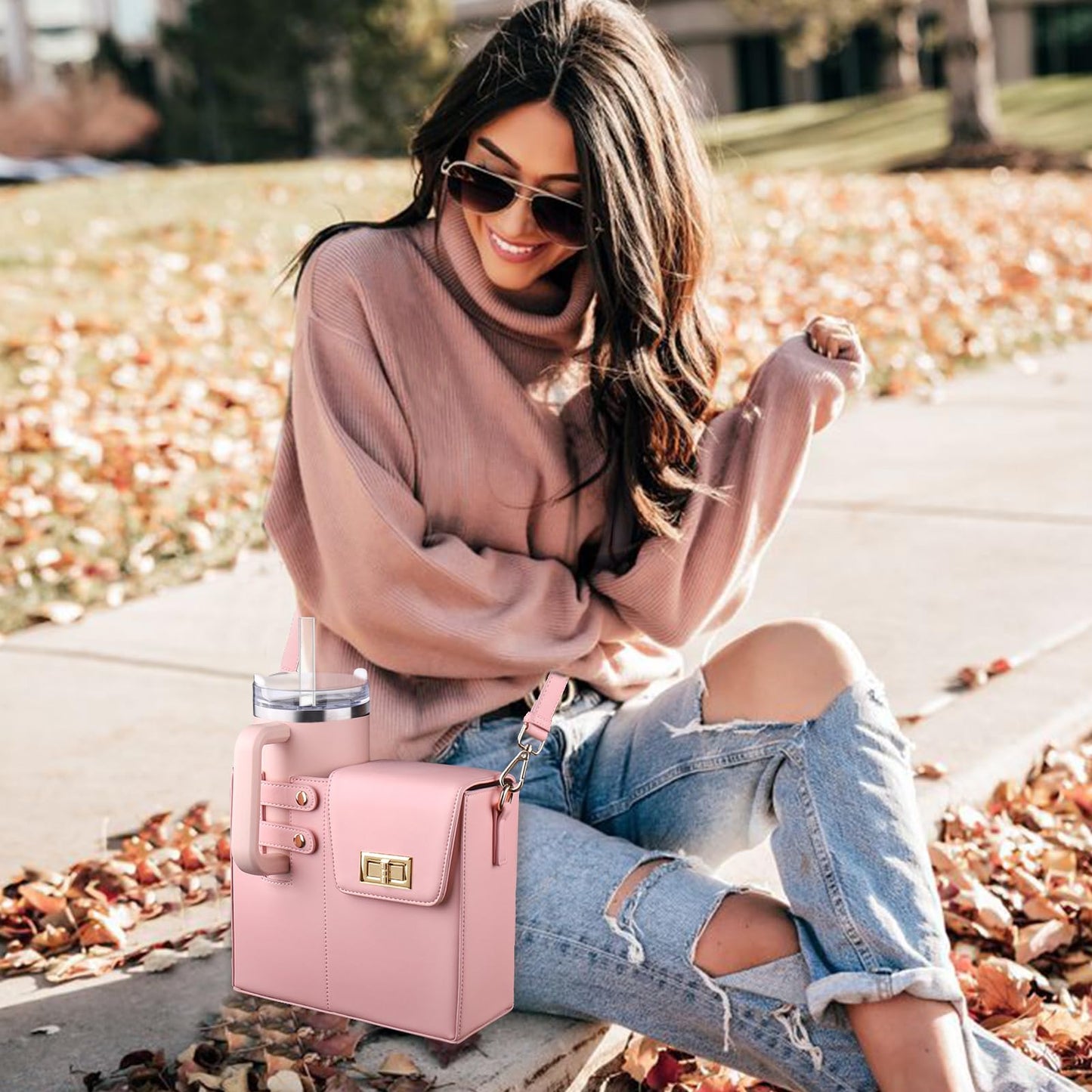Crossbody Bag with Sports Water Bottle Holder for Women Purse