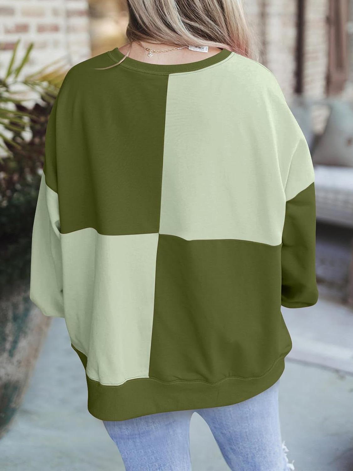 Women Color Block Round Neck Long Sleeve Plus Size Sweatshirt (Buy 2 Free Shipping)