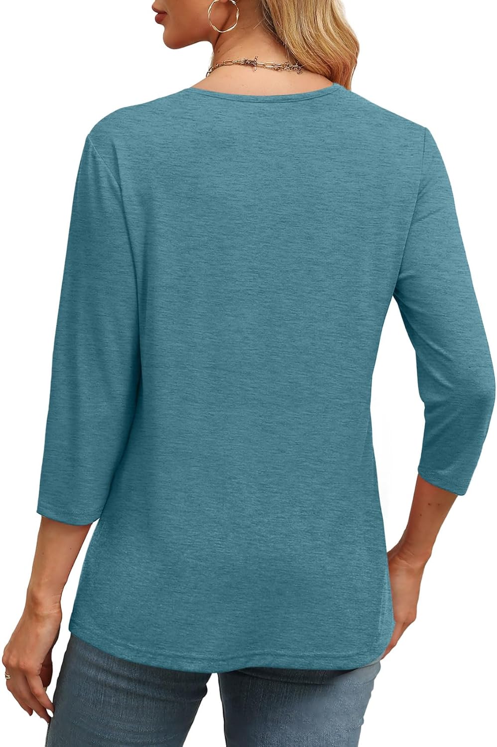⏰Hot Sale-Women's V Neck 3/4 Long Sleeve Tops Loose Fit Blouse (Buy 3 Free Shipping)