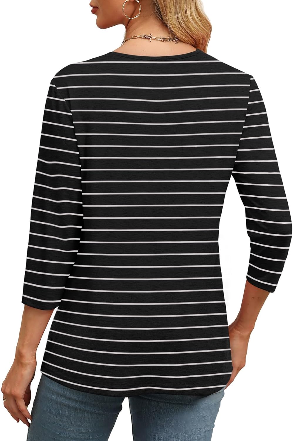⏰Hot Sale-Women's V Neck 3/4 Long Sleeve Tops Loose Fit Blouse (Buy 3 Free Shipping)