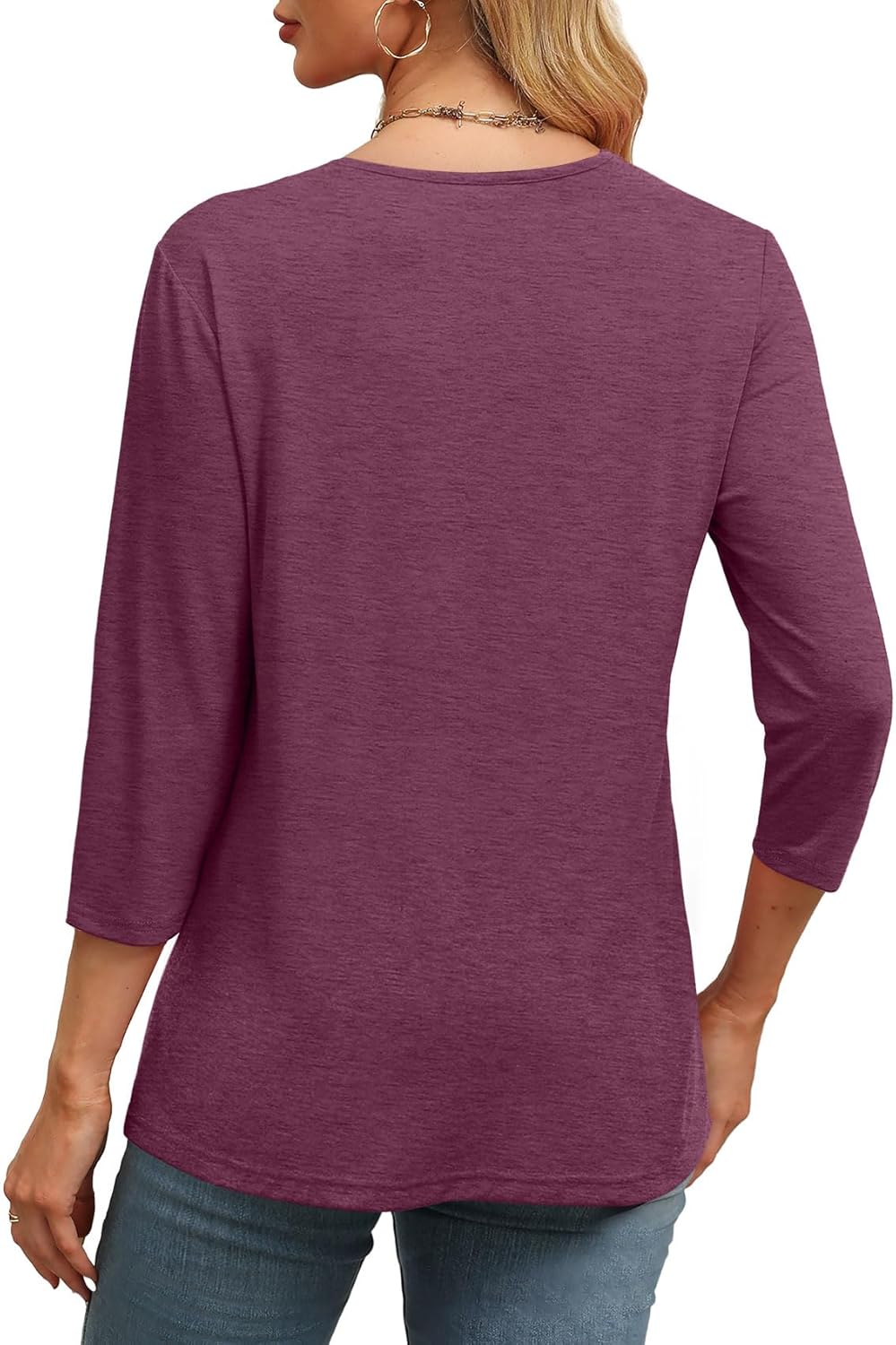 ⏰Hot Sale-Women's V Neck 3/4 Long Sleeve Tops Loose Fit Blouse (Buy 3 Free Shipping)