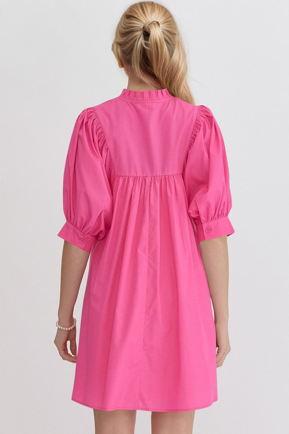 Puff Sleeve Notched Babydoll Mini Dress