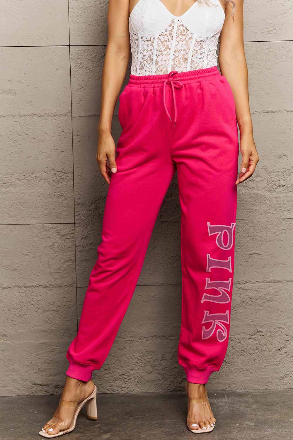 Simply Love Sweatpants – Pink Graphic, Full Size Fit