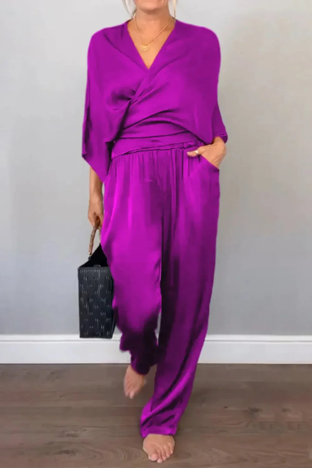 Plus Size Wrap Top & Pants Set