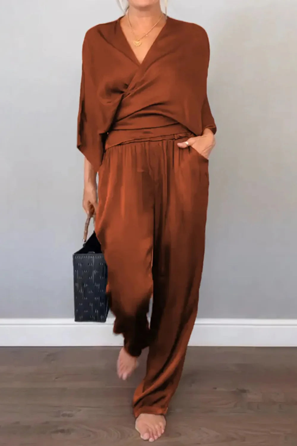 Plus Size Wrap Top & Pants Set
