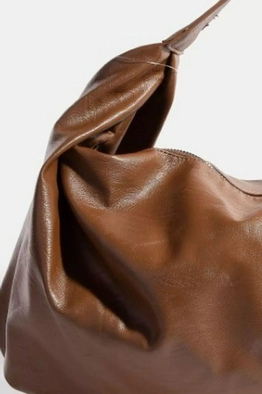 Simple Golden Brown Faux Leather Hobo Shoulder Bag