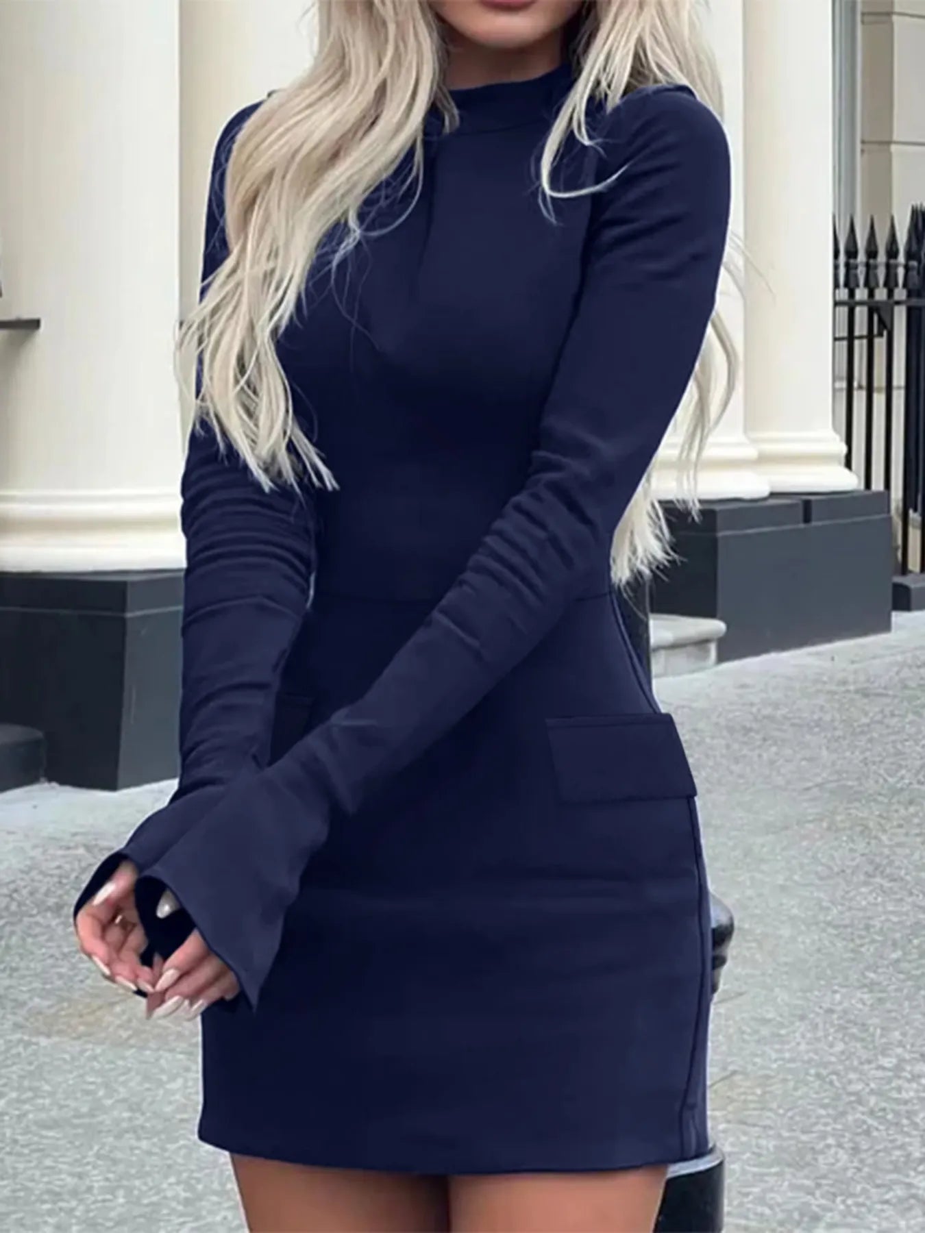 Long Sleeve Bodycon Mini Dress with Pockets