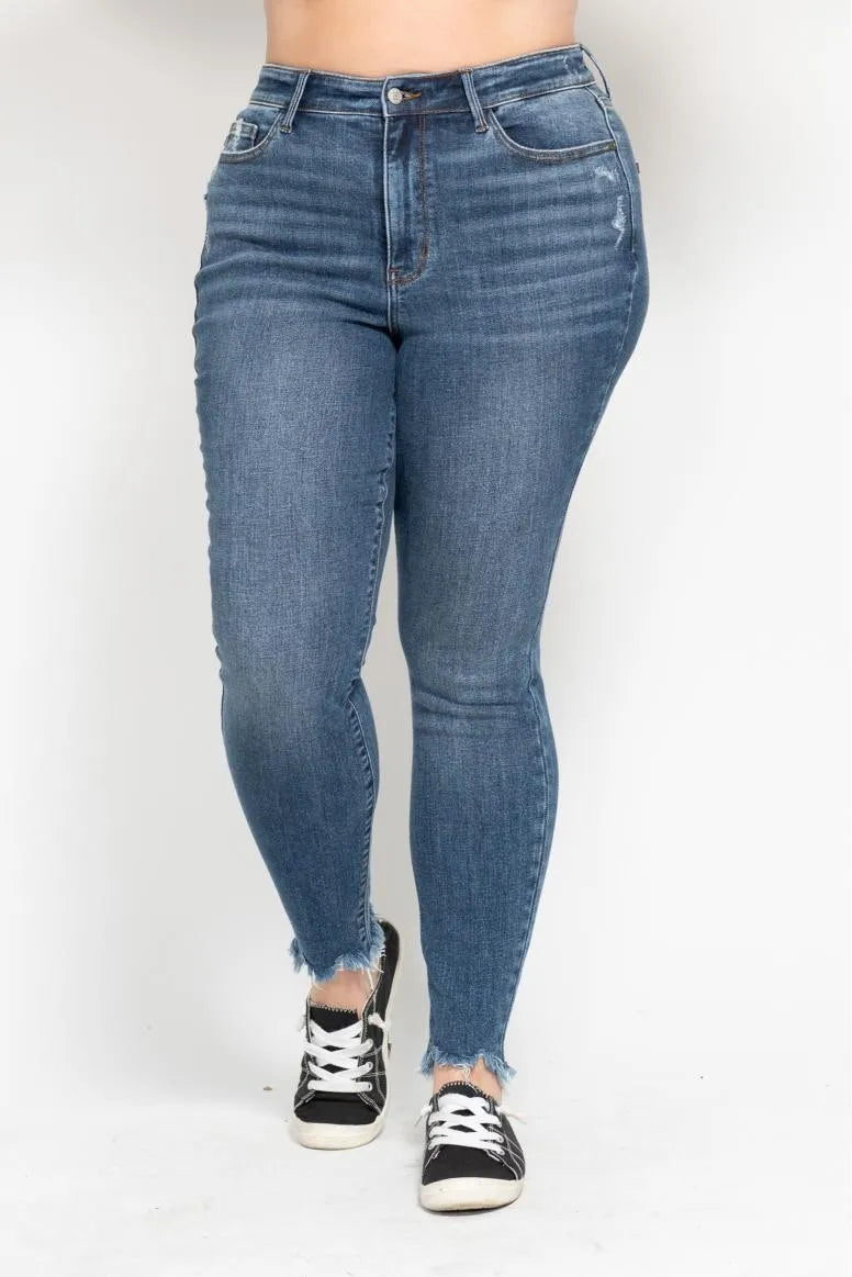 Shark Bite Hem High Waist Skinny Jeans