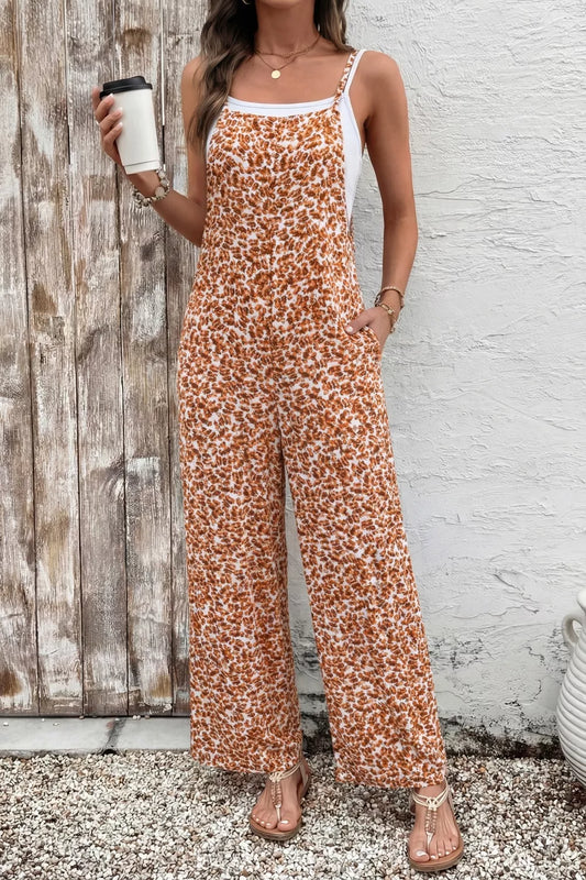 Floral Print Spaghetti Strap Wide Leg Jumpsuit