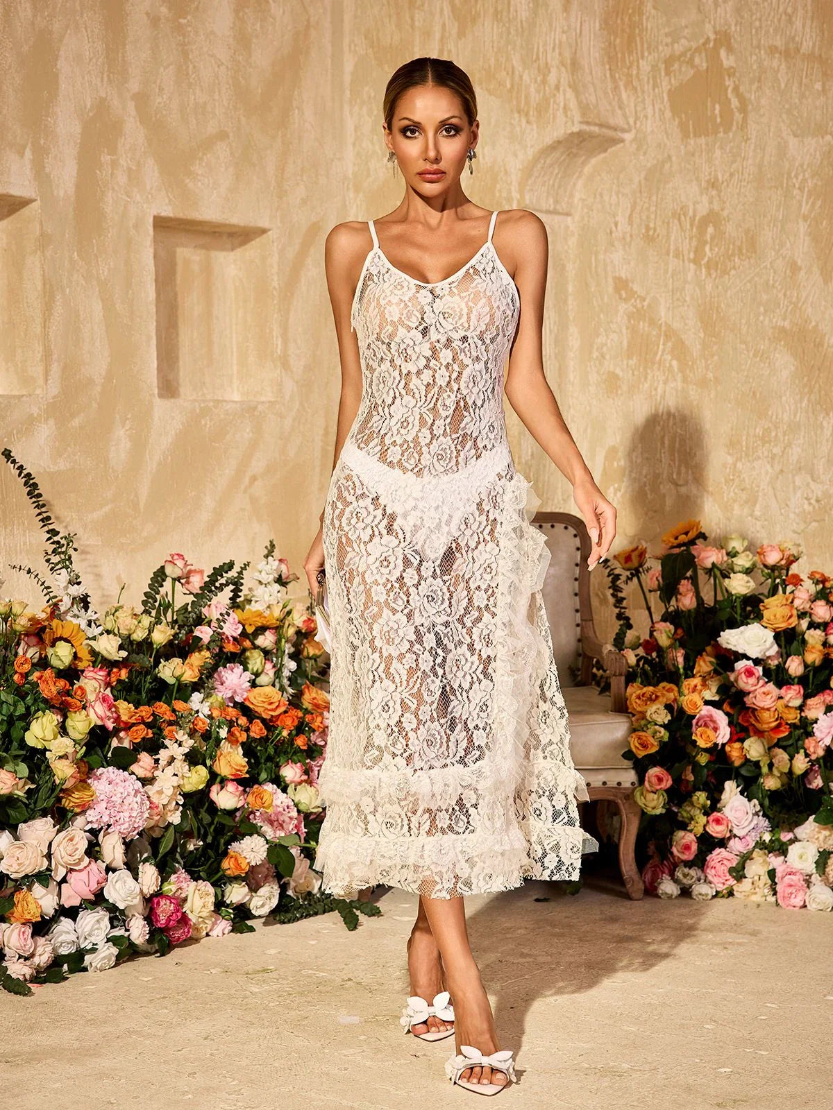Camille Sheer Lace Slip Dress