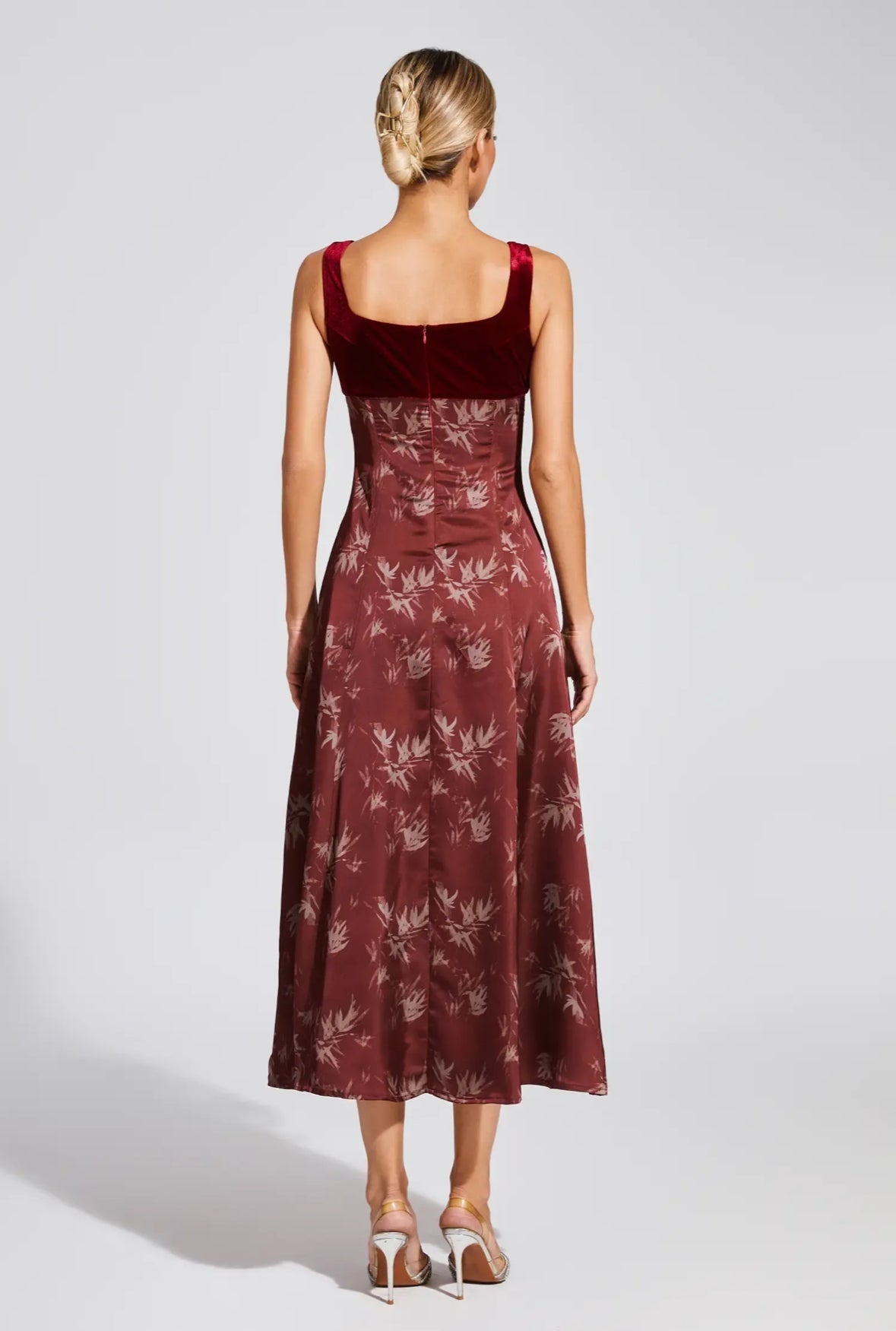 Red velvet midi dress