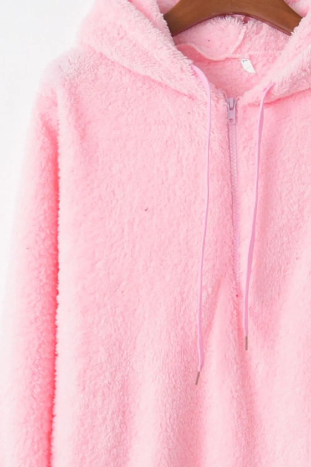 Cozy Quarter-Zip Teddy Hoodie – Full Size, Plush & Playful with Drawstring Style
