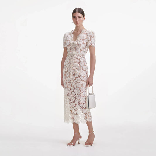 Celeste Ruched Lace Midi Dress