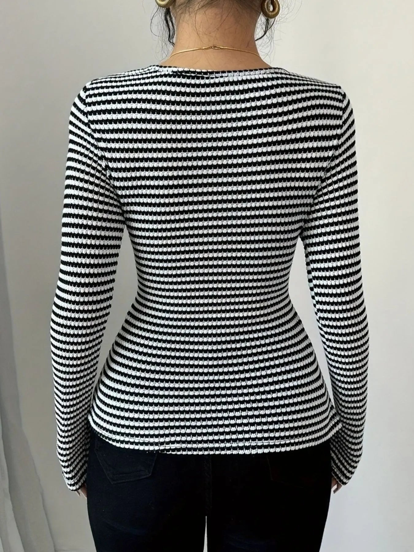 Striped Cowl Neck Long Sleeve T-Shirt