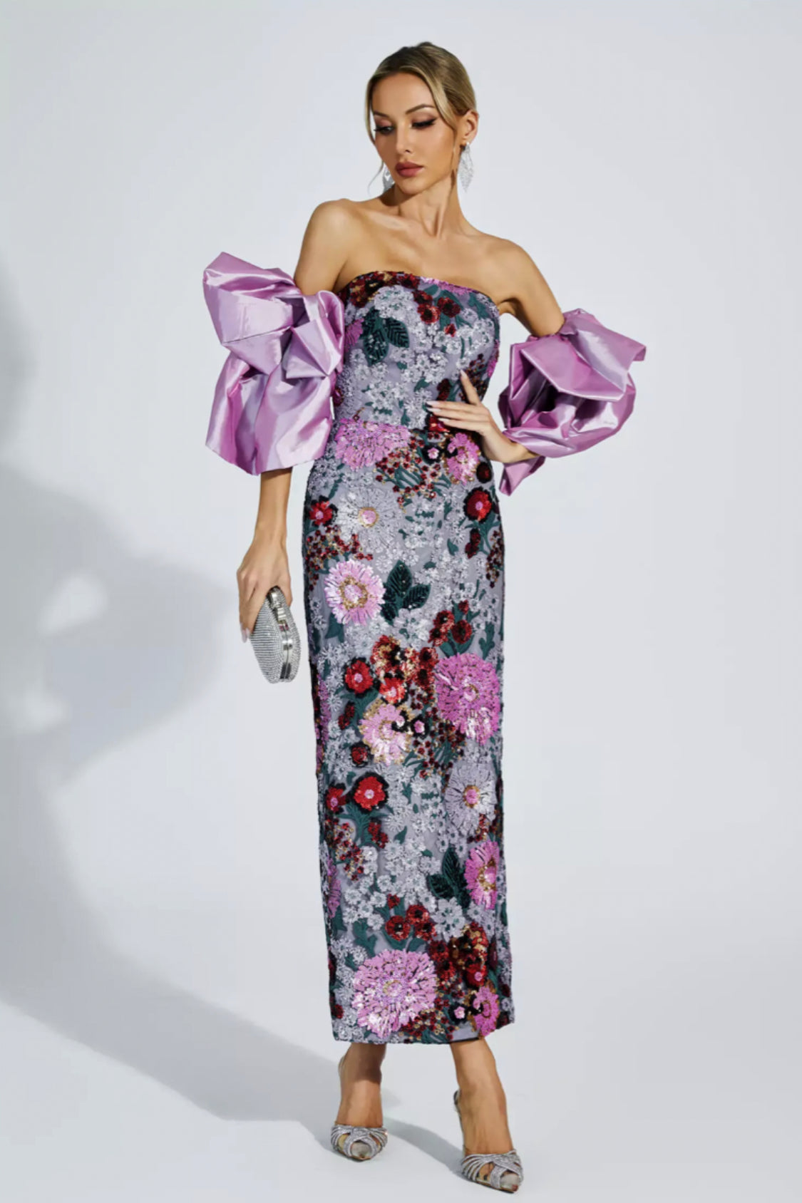 Amelie puff sleeves flower midi dress