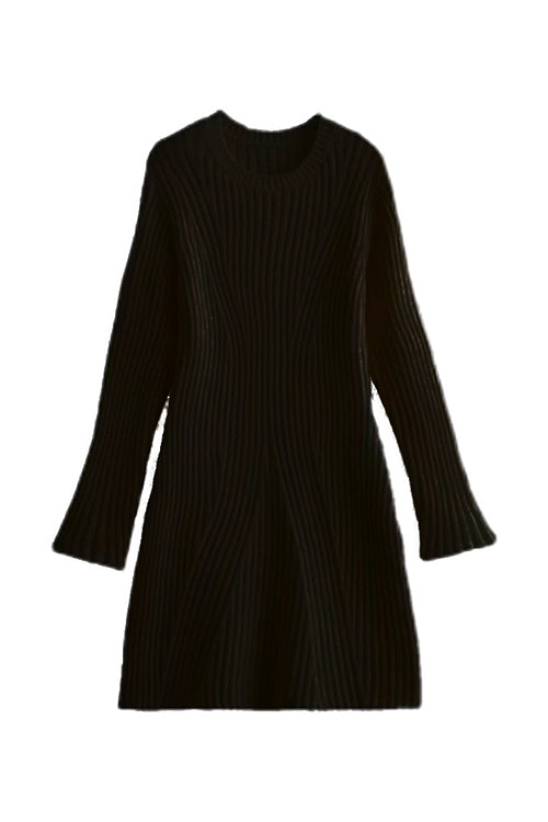 Soft Serenity Long Sleeve Knit Mini Dress - 3 Colors Black