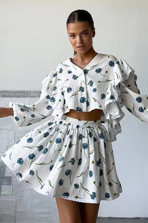 Essence of Adorable Ruffled Suit - 4 Colors Blue Flowers