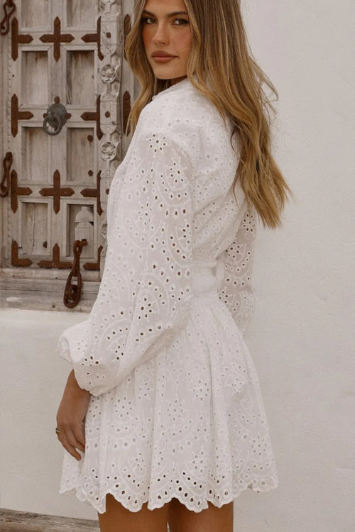 Summer Invite Crochet Long Sleeve Mini Dress - 2 Colors