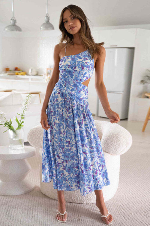Beauty And Brains Print High-Slit Midi Dress - 5 Colors Blue-Print