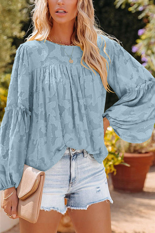 Mind On Sunshine Floral Jacquard Long Sleeve Top - 5 Colors Blue
