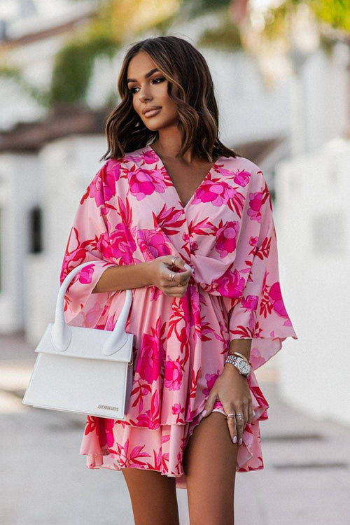 Bring Your Love Print Layered Mini Dress - 4 Colors Pink Floral Print