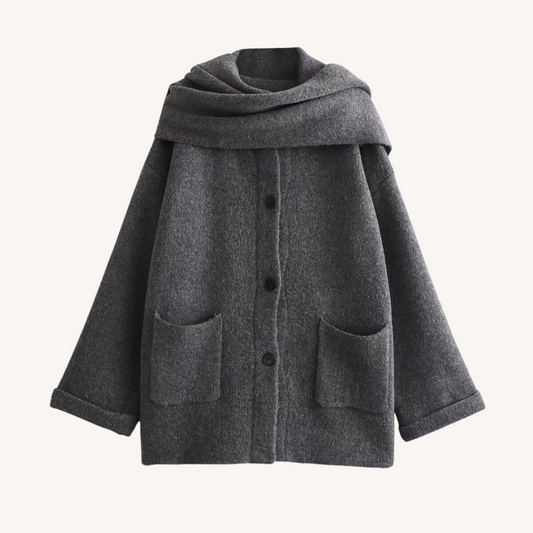 Jodie | Knitted Cardigan with Scarf Grey