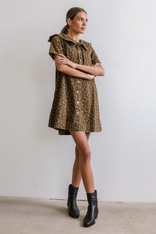 Moment Maker Leopard Print Denim Mini Dress - 2 Colors