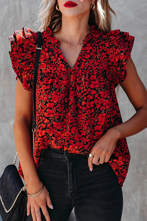 Now You Know Floral Print Short Sleeve Top - 2 Colors Red
