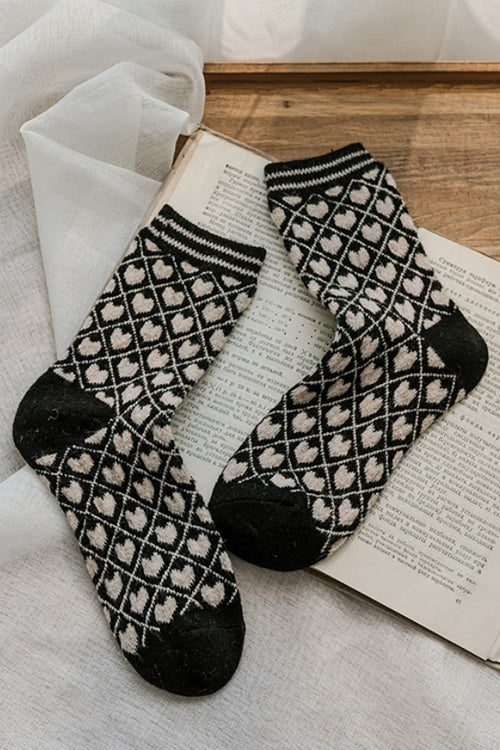 Vintage Girl Cotton Socks Black-Heart