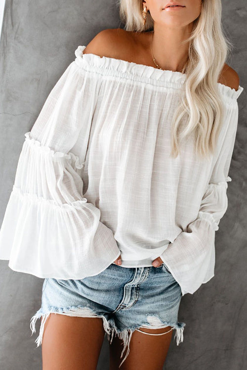 In the Breeze Ruffle Off Shoulder Shirt - 3 Colors White