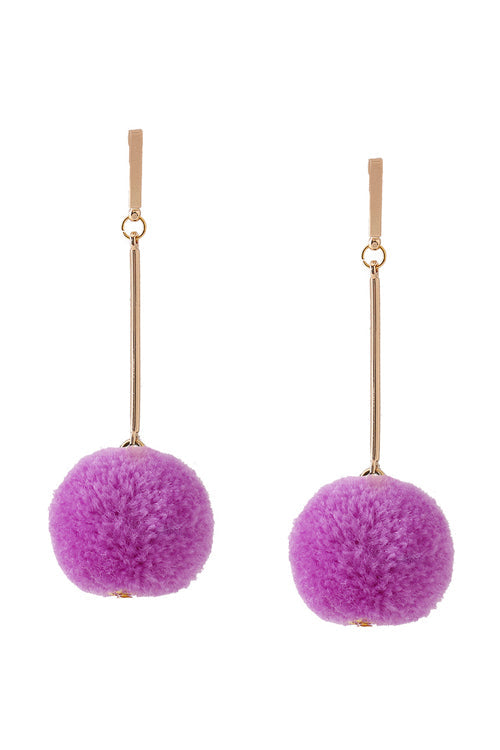 Fluffy Ball Hanging Earrings Purple