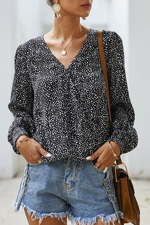 Draw You Close Printed Long Sleeve Wrap Top - 2 Colors Black