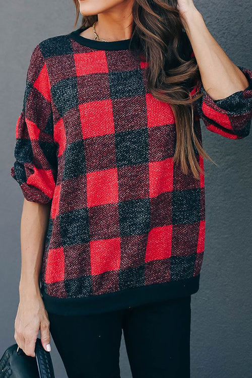 All at Once Gingham Long Sleeve Pullover - 2 Colors Red